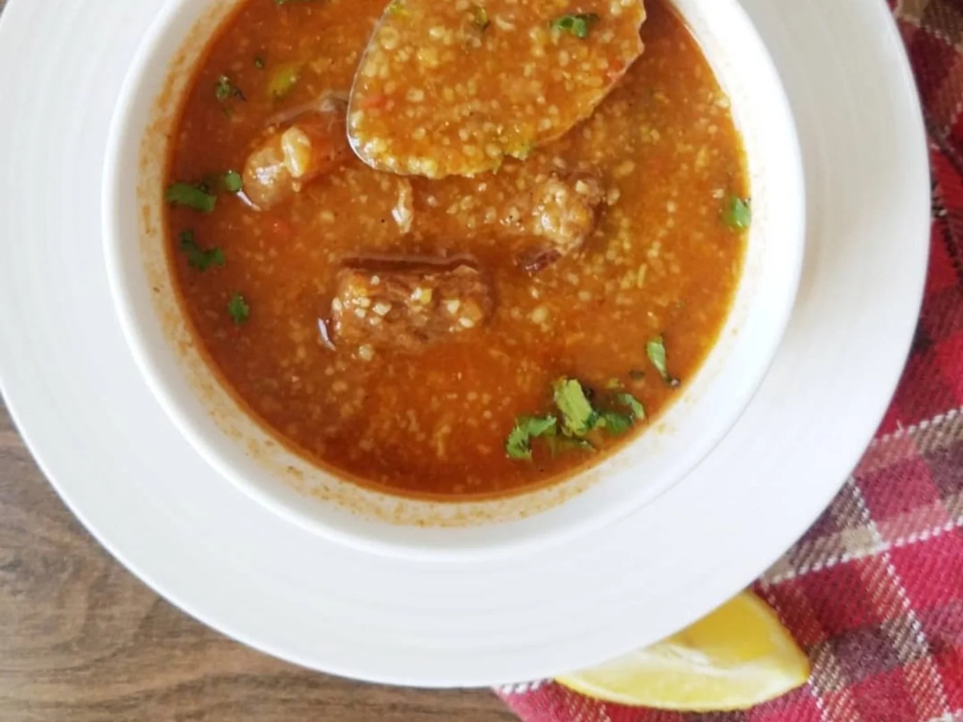 Chorba Frik (Freekeh Soup) prepared recipe