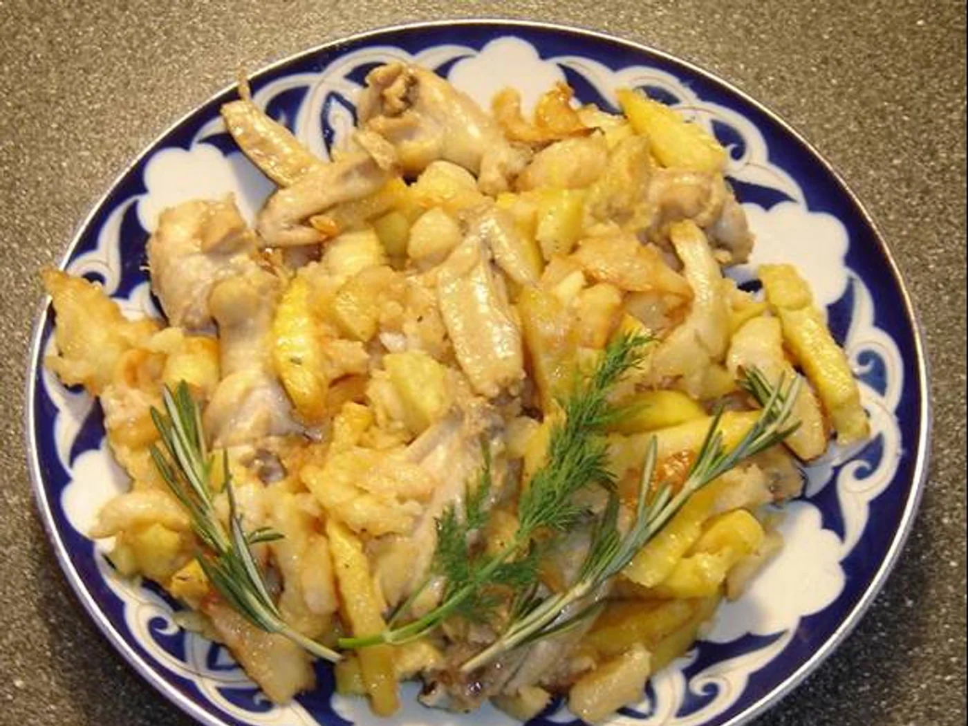 Fried Chicken and Fried Potatoes prepared recipe